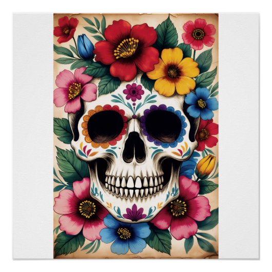 Poster Day of the Dead Floral Skull (Devant)