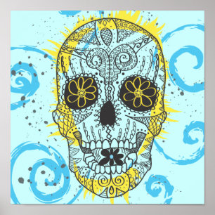 Poster Day of The Dead Sugar Skull Comic Tattoo Design