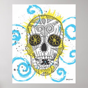 Poster Day of The Dead Sugar Skull Comic Tattoo Design
