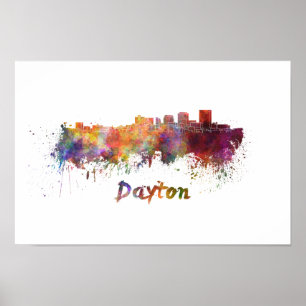 Poster Dayton skyline in watercolor