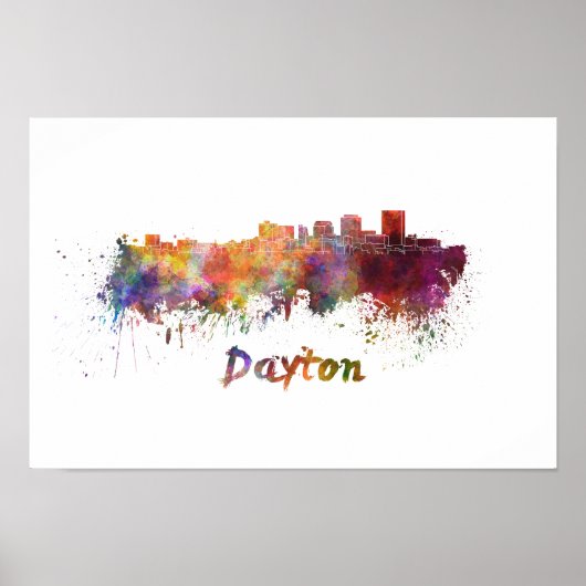 Poster Dayton skyline in watercolor (Devant)
