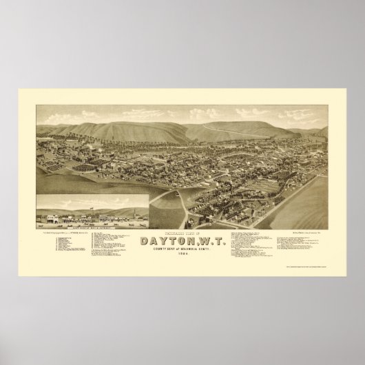 Poster Dayton, WA Carte panoramique - 1884 (Devant)