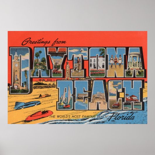 Poster Daytona Beach, Floride - Grandes Lettres Scènes (Devant)