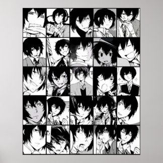 Poster Dazai osamu collage manga noir et blanc version