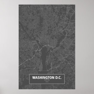 Poster DC de Washington, Etats-Unis (blancs sur le noir)