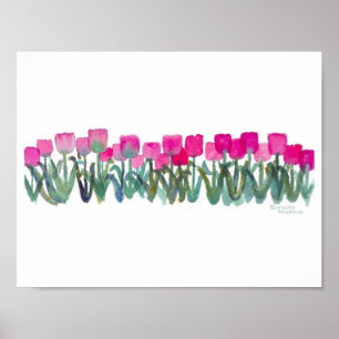 Poster de 11 po x 8,5 po sur tulipes roses d'aquar