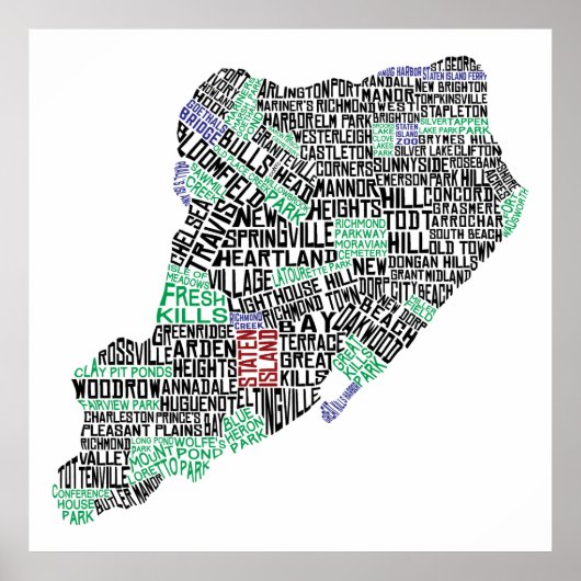 Poster de 32 x 32 pouces Staten Island Carte du ca (Devant)