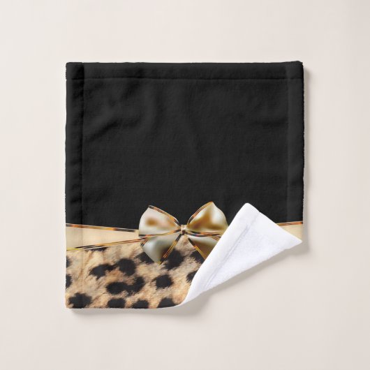 Poster de animal Cheetah Leopard Black & Gold Bow (Gant de toilette)