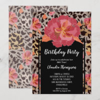 Poster de animal Floral Invitations de fête d'anni