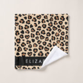 Poster de animal, Léopard Brown, Coeurs, Votre Nom (Gant de toilette)