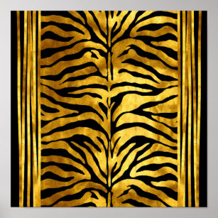 Poster de animal, rayures de tigre en or et noir