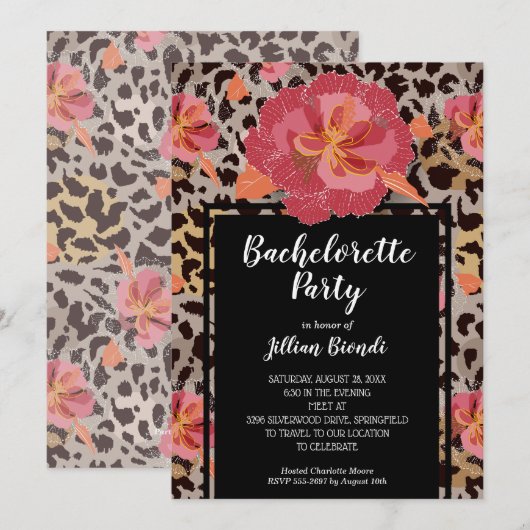 Poster de animal rose Floral Invitations de Bachel (Devant / Derrière)