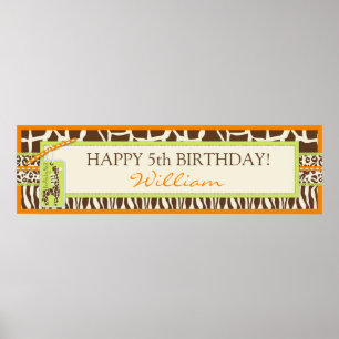 Poster de animal Safari & Giraffe Bannière d'anniv
