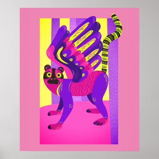 Poster de animal tribal rose et jaune (Devant)