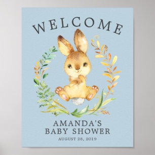 Poster de Baby shower de bienvenue de lapin doux