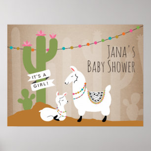 Poster de Baby shower de fille Llama Desert Cactus