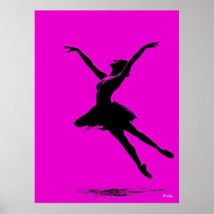 Poster de Ballerina - Silhouette noire sur rose