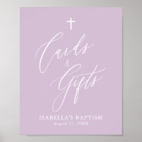 Poster de Baptême de fille de Croix violette Carte