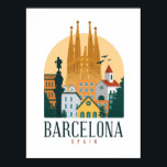 Poster de Barcelona Espagne Skyline<br><div class="desc">Affiche unique et exceptionnelle de Barcelone Espagne Skyline montrant les célèbres sites et bâtiments de la ville espagnole. Fait un grand cadeau souvenir pour chaque touriste,  catalan et tous les êtres chers. Achetez le vôtre aujourd'hui. Extraordinaire Polska idée cadeau pour anniversaire ou noël.</div>