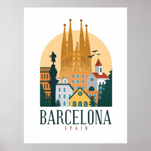 Poster de Barcelona Espagne Skyline (Devant)