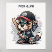 Poster de baseball de mignonne chiot (Devant)