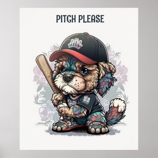 Poster de baseball de mignonne chiot (Devant)