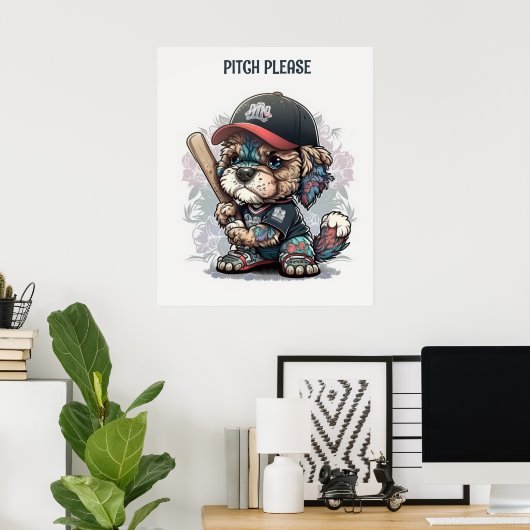 Poster de baseball de mignonne chiot (Bureau à domicile)