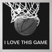Poster de basket-ball noir et blanc J'aime ce jeu