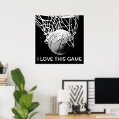 Poster de basket-ball noir et blanc J'aime ce jeu (Bureau à domicile)