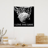 Poster de basket-ball noir et blanc J'aime ce jeu (Cuisine)