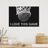 Poster de basket-ball noir et blanc J'aime ce jeu (Cuisine)