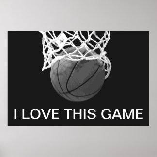 Poster de basket-ball noir et blanc J'aime ce jeu