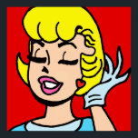 Poster de beauté Retro Bande dessinée<br><div class="desc">Yowza ! Ce Retro Comic Strip Beauty Poster présente une jolie blonde aux lèvres roses et aux cils sombres sur un arrière - plan rouge. Une main gilée est visible alors qu'elle jette ses cheveux jaunes comme le flirt qu'elle est. Voyez-vous dans les journaux drôles !</div>