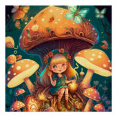 Poster De beaux elfes mignons jouent sous les champignons (Devant)