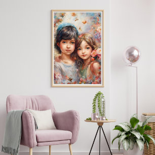 Poster de belles filles aux fleurs