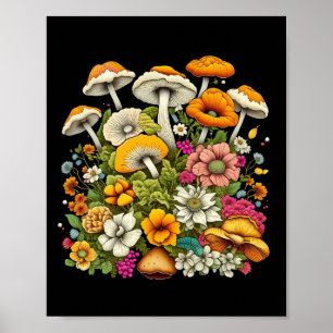 Poster De Belles Fleurs Et Champignons