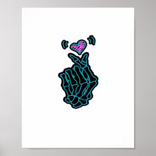 Poster De Belles Mains De Squelette Avec Un Signal Coeur 