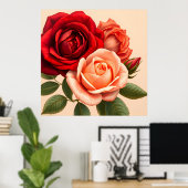 Poster De belles roses rouges, roses et corail (Bureau à domicile)