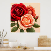Poster De belles roses rouges, roses et corail (Cuisine)