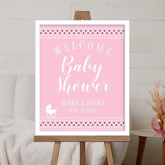 Poster de bienvenue baby shower avec poussette pou