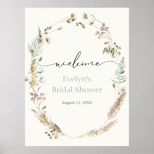 Poster de bienvenue Boho Pampas Grass séché Bouque (Devant)