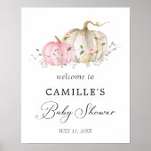 Poster de bienvenue Citrouille rose Baby shower fi (Devant)