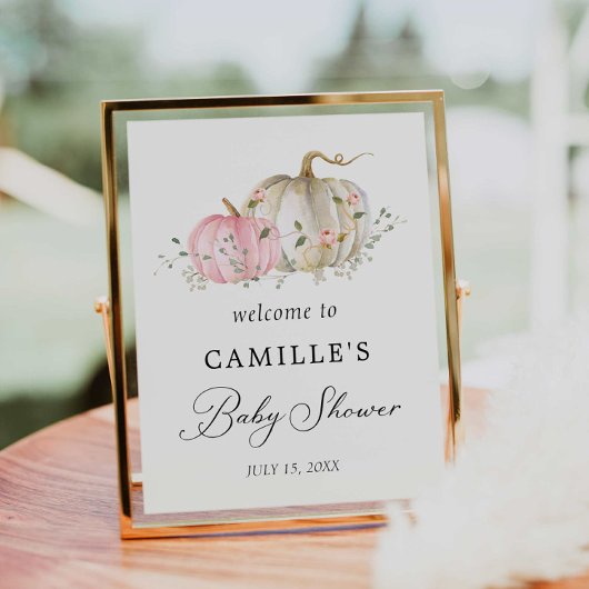 Poster de bienvenue Citrouille rose Baby shower fi