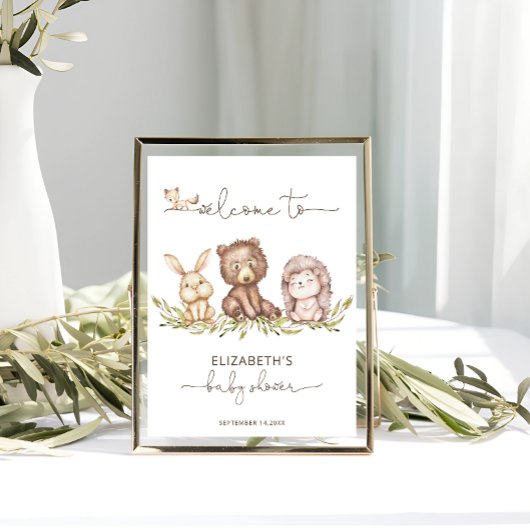 Poster de bienvenue de Woodland Baby shower de ver