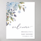 Poster de bienvenue du Baby shower Blue Hydrangeas (Devant)