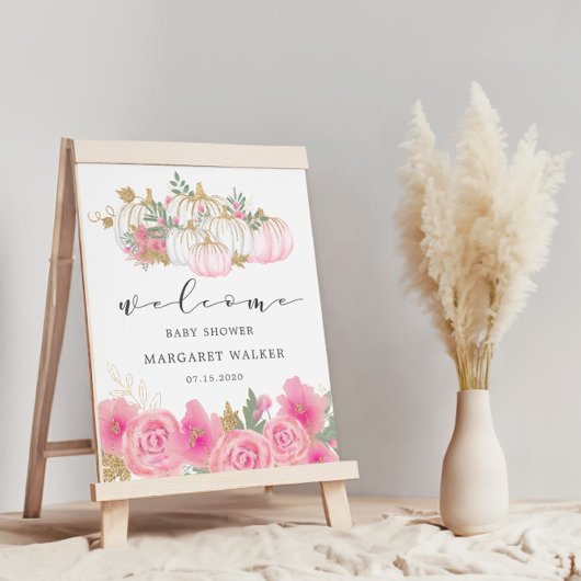 Poster de bienvenue du Baby shower Citrouille d'or