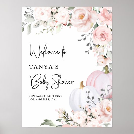 Poster de bienvenue du Baby shower Citrouille rose (Devant)