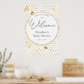 Poster de bienvenue du Baby shower d'abeilles doré (Cuisine)