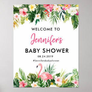 Poster de bienvenue du Baby shower de Flamant rose