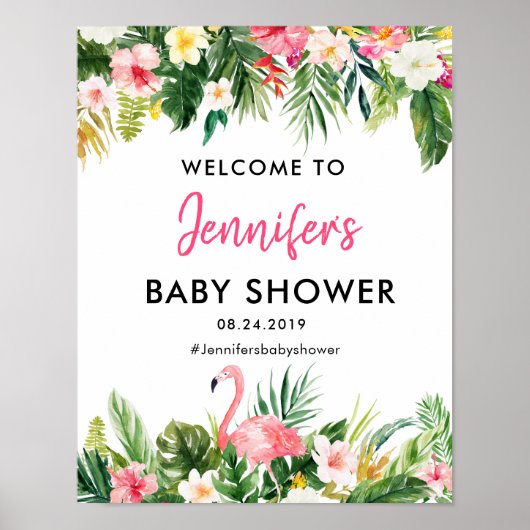 Poster de bienvenue du Baby shower de Flamant rose (Devant)